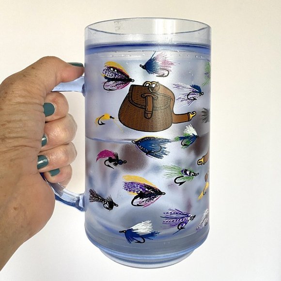 Big Chill Fly Fishing Lures Double Wall Handled Blue Freezer Beer Mug 16oz - Picture 7 of 11